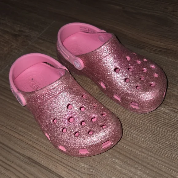 Kids Glitter Pink Crocs - Picture 2 of 5